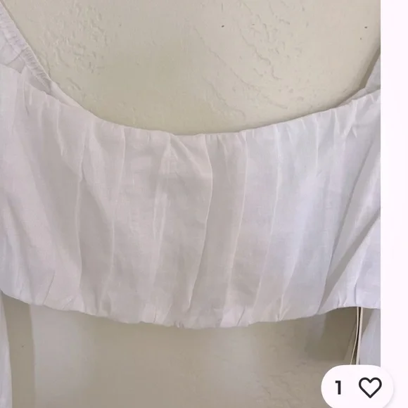 DISSH White Puff Sleeve Linen Crop Top - Picture 6 of 14